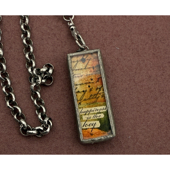 Jewel Kade Happiness Key Necklace 30” Silver Tone Chain w/ Pewter Framed Pendant - Picture 6 of 12